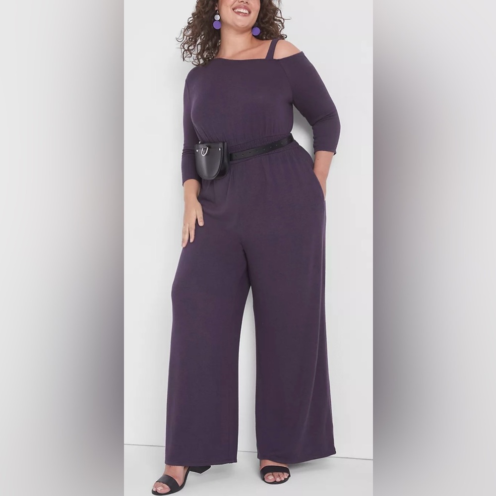 Lane Bryant One-Shoulder Smocked Hacci Jumpsuit